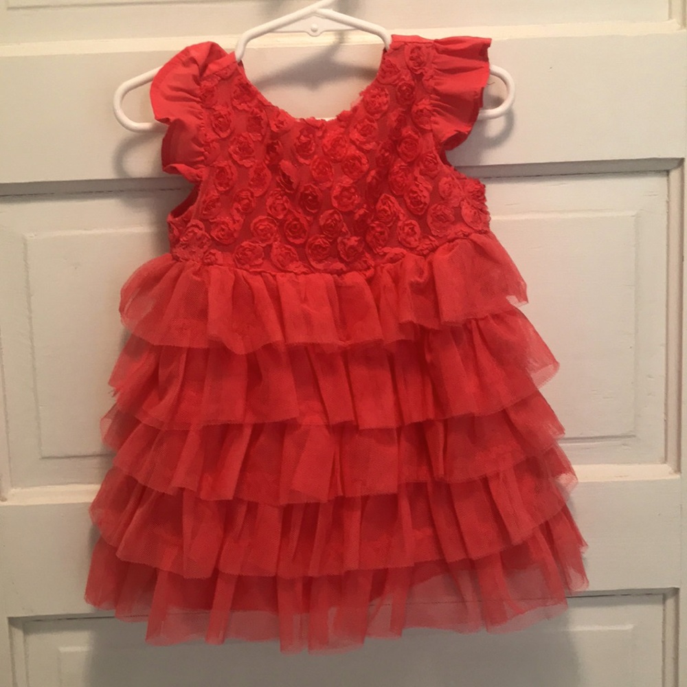 Coral Rosette and Tulle Dress 12 months